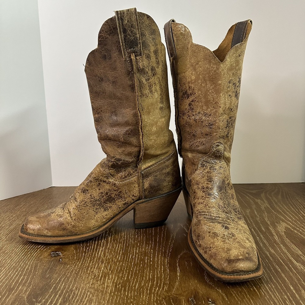Justin Bent Rail Wildwood Distressed Leather Western Boots Size 7B Brown Cowgirl